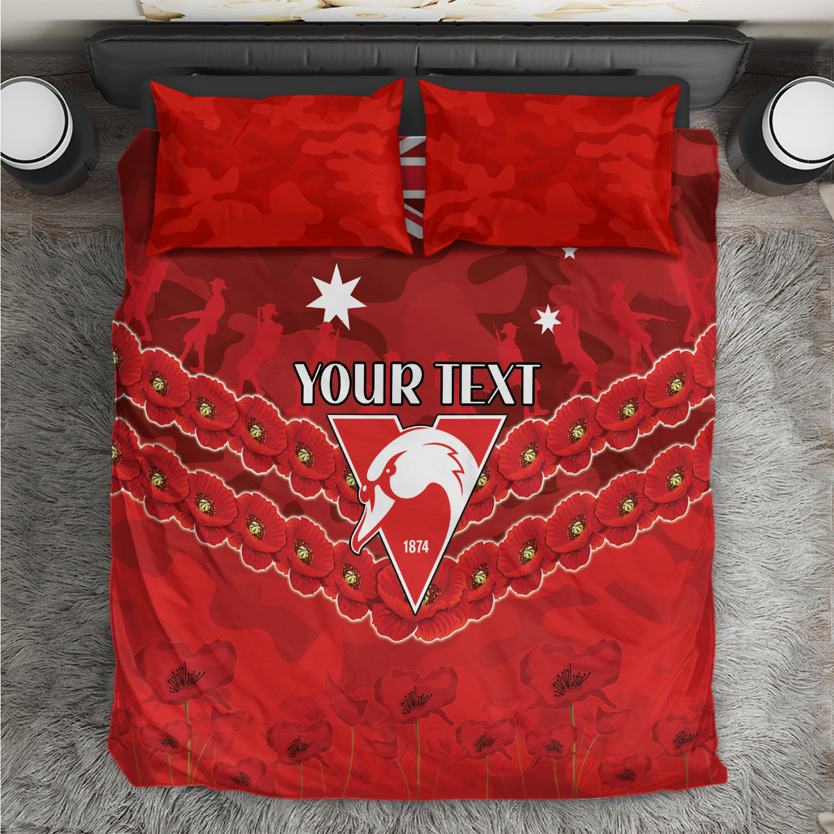 Custom Swans Football Bedding Set ANZAC Lest We Forget - Vibe Hoodie Shop