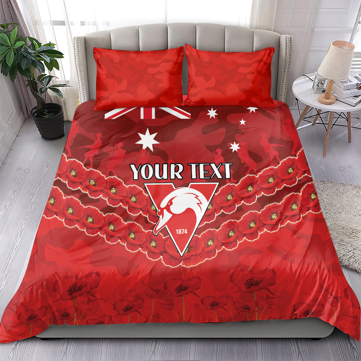 Custom Swans Football Bedding Set ANZAC Lest We Forget - Vibe Hoodie Shop