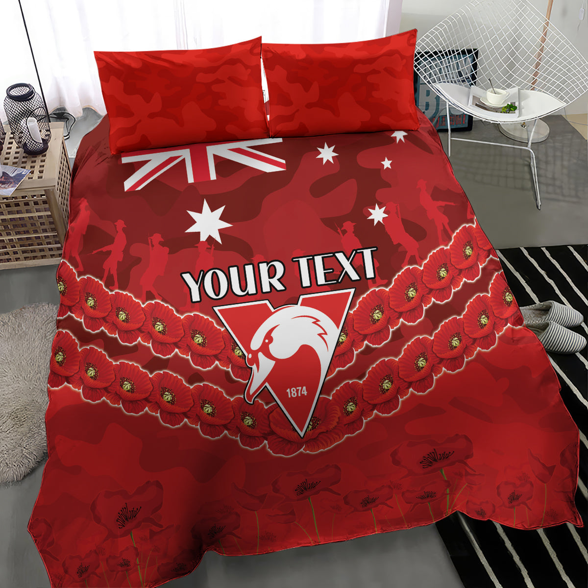 Custom Swans Football Bedding Set ANZAC Lest We Forget - Vibe Hoodie Shop