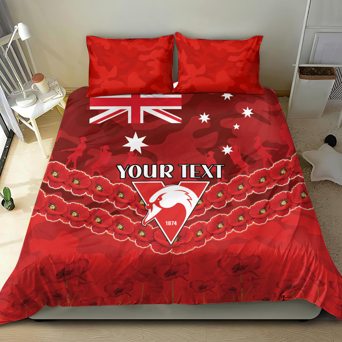 Custom Swans Football Bedding Set ANZAC Lest We Forget - Vibe Hoodie Shop