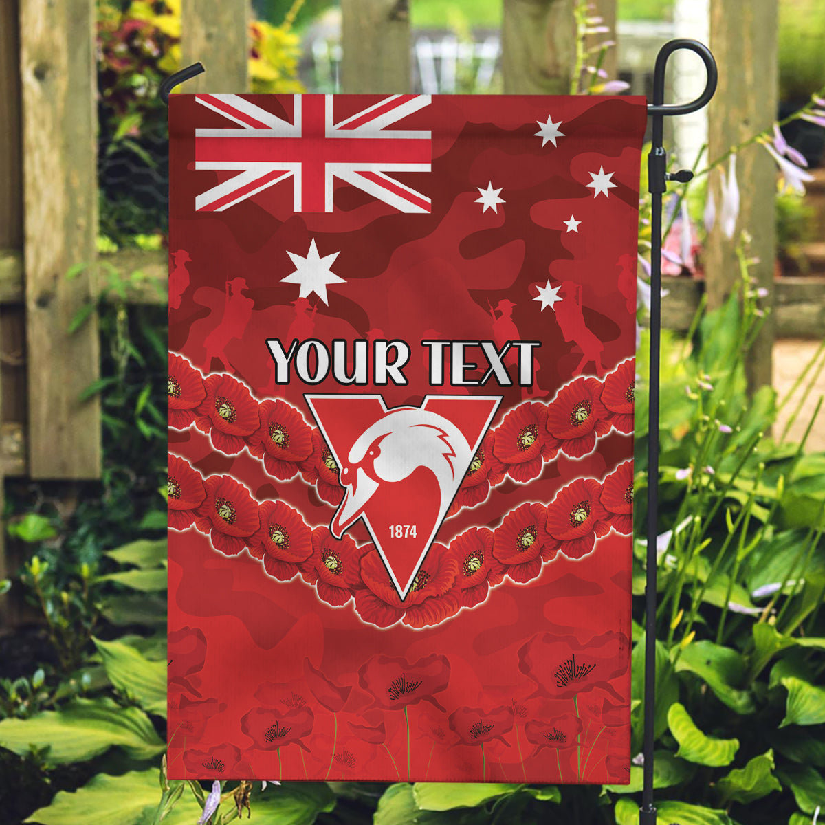 Custom Swans Football Garden Flag ANZAC Lest We Forget - Vibe Hoodie Shop