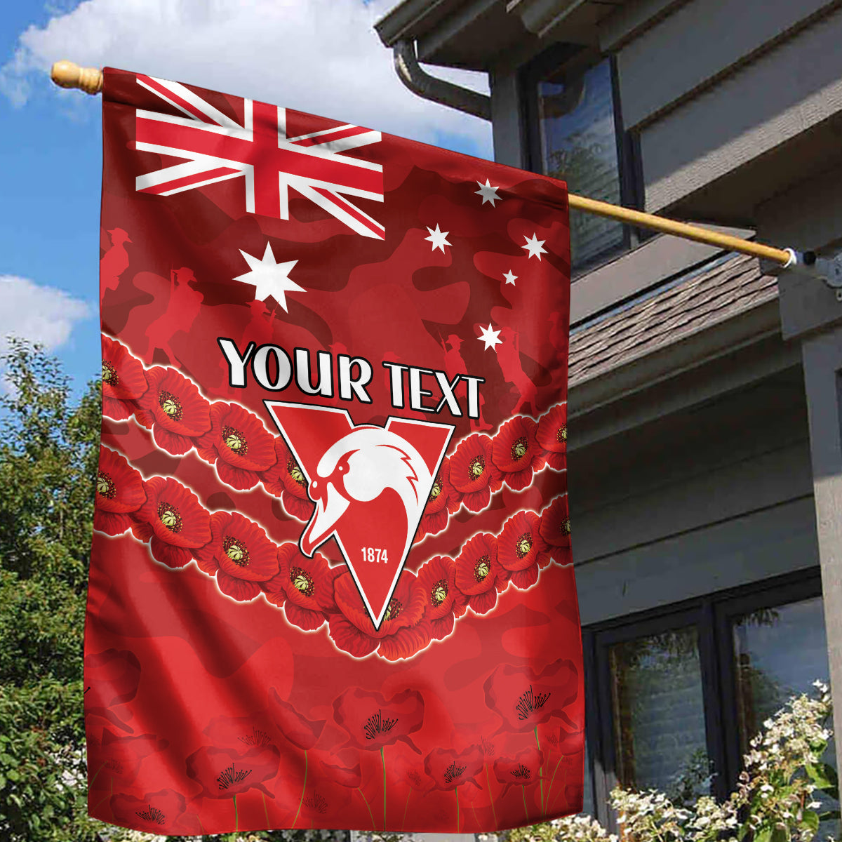 Custom Swans Football Garden Flag ANZAC Lest We Forget - Vibe Hoodie Shop