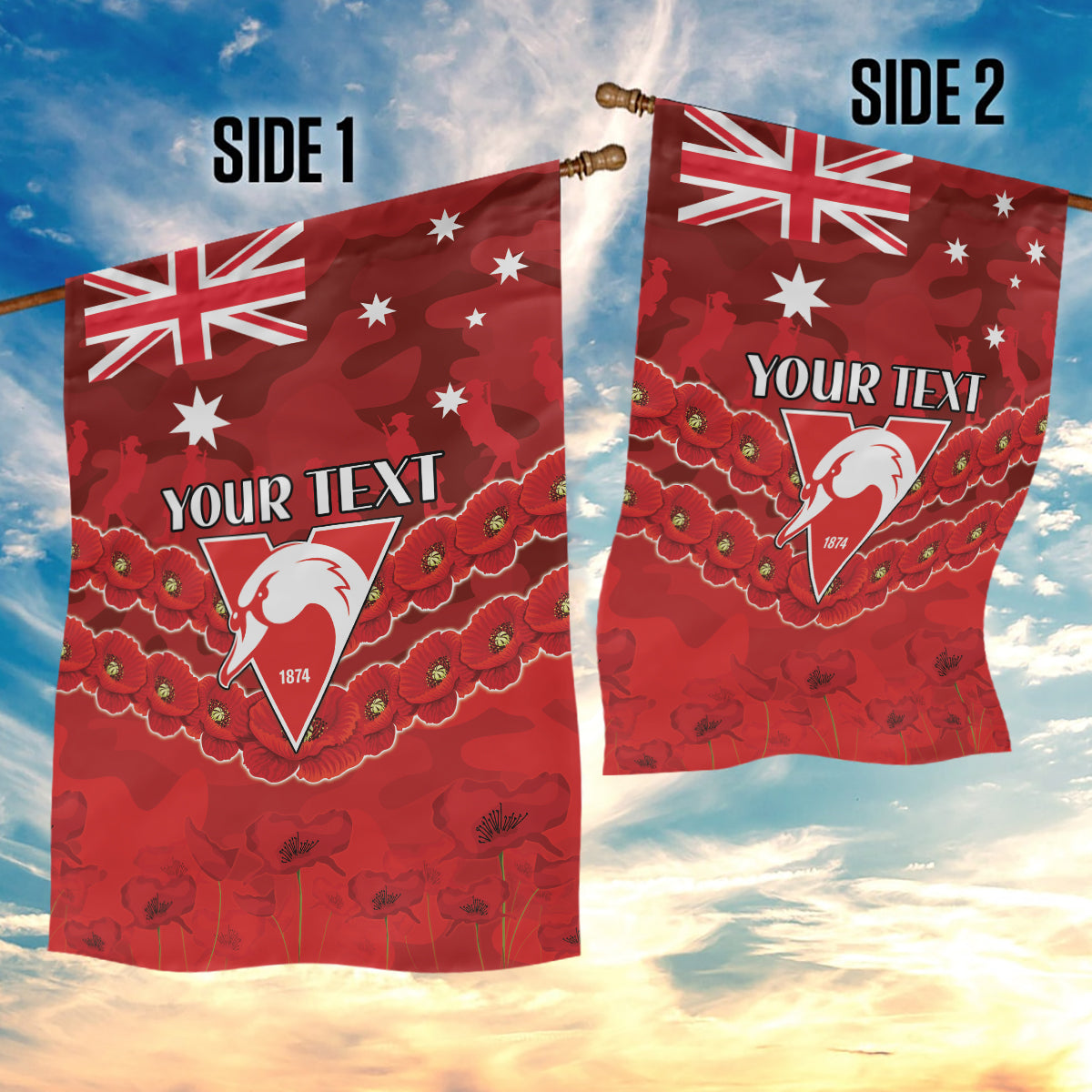 Custom Swans Football Garden Flag ANZAC Lest We Forget - Vibe Hoodie Shop