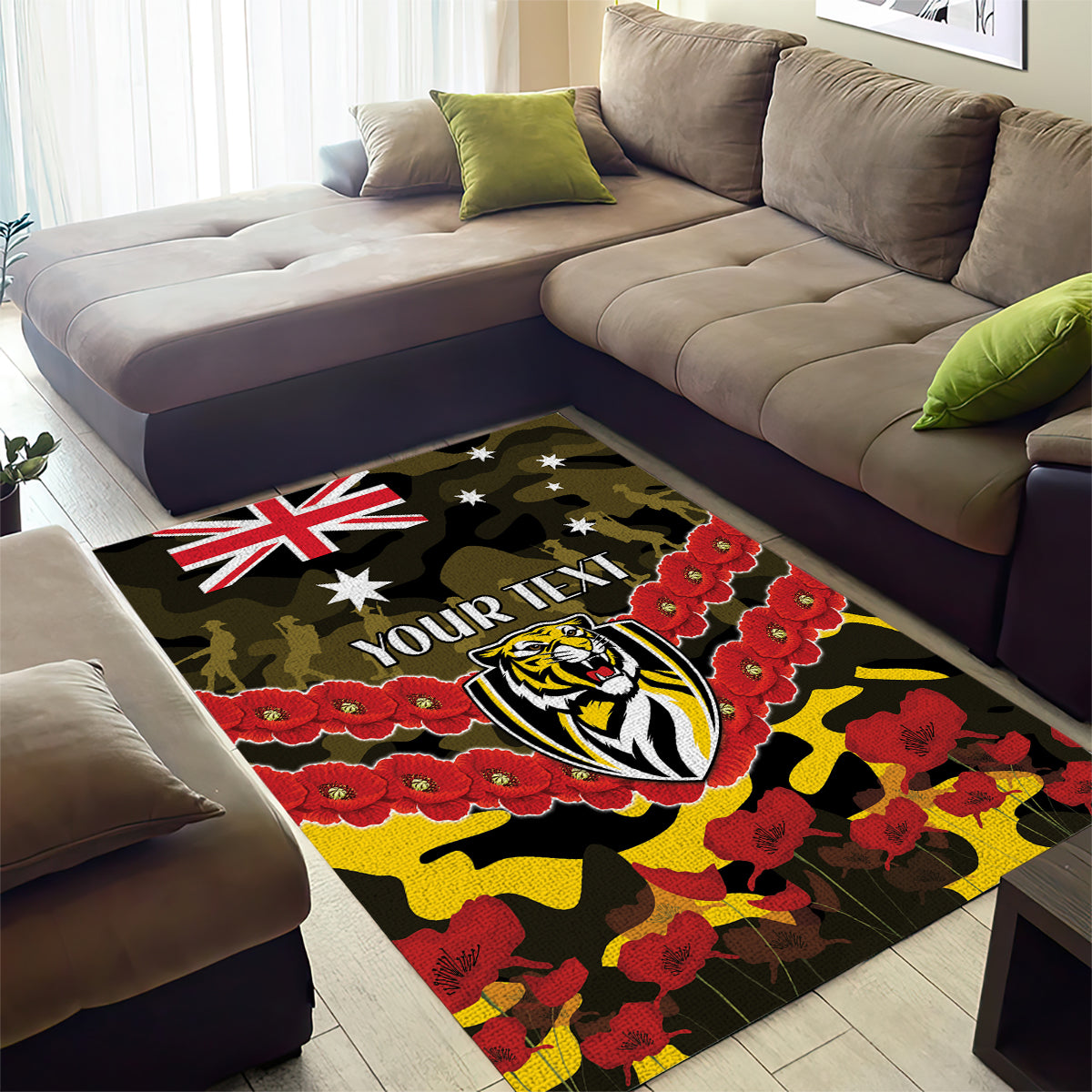 Custom Richmond Tigers Football Area Rug ANZAC Lest We Forget - Vibe Hoodie Shop