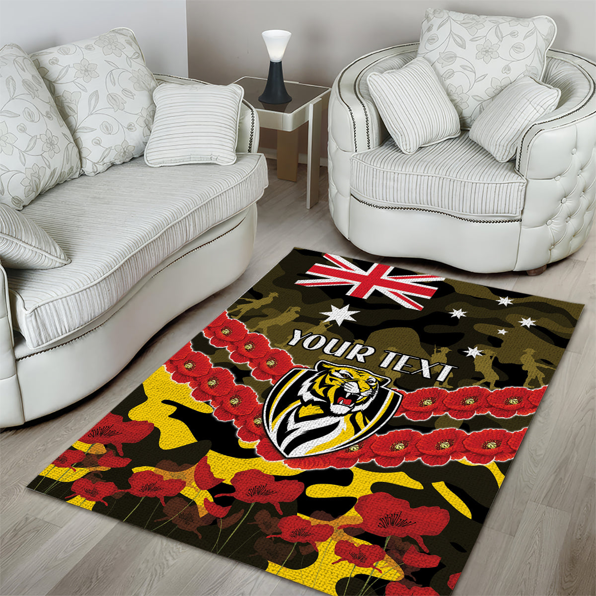 Custom Richmond Tigers Football Area Rug ANZAC Lest We Forget - Vibe Hoodie Shop