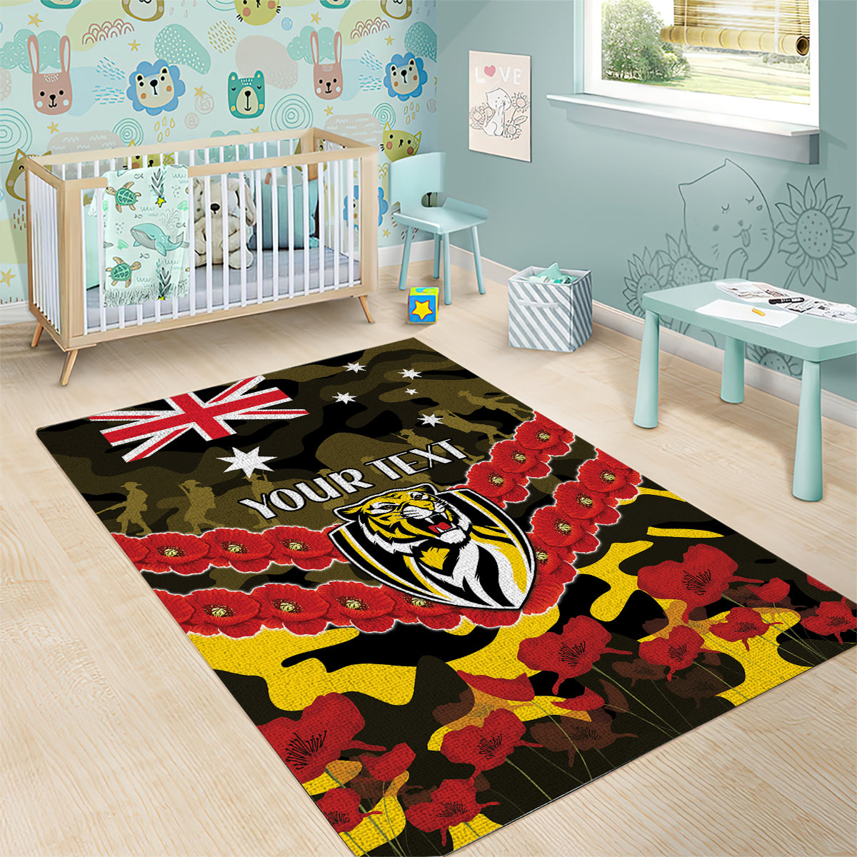 Custom Richmond Tigers Football Area Rug ANZAC Lest We Forget - Vibe Hoodie Shop