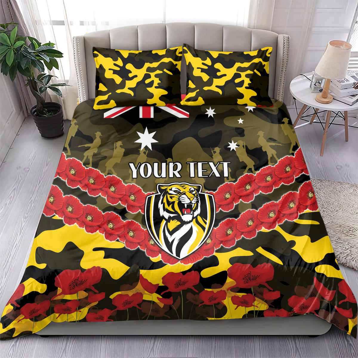 Custom Richmond Tigers Football Bedding Set ANZAC Lest We Forget - Vibe Hoodie Shop