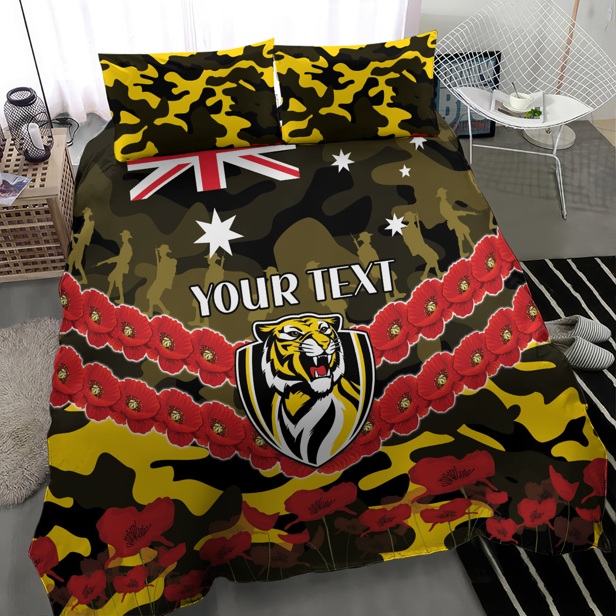 Custom Richmond Tigers Football Bedding Set ANZAC Lest We Forget - Vibe Hoodie Shop