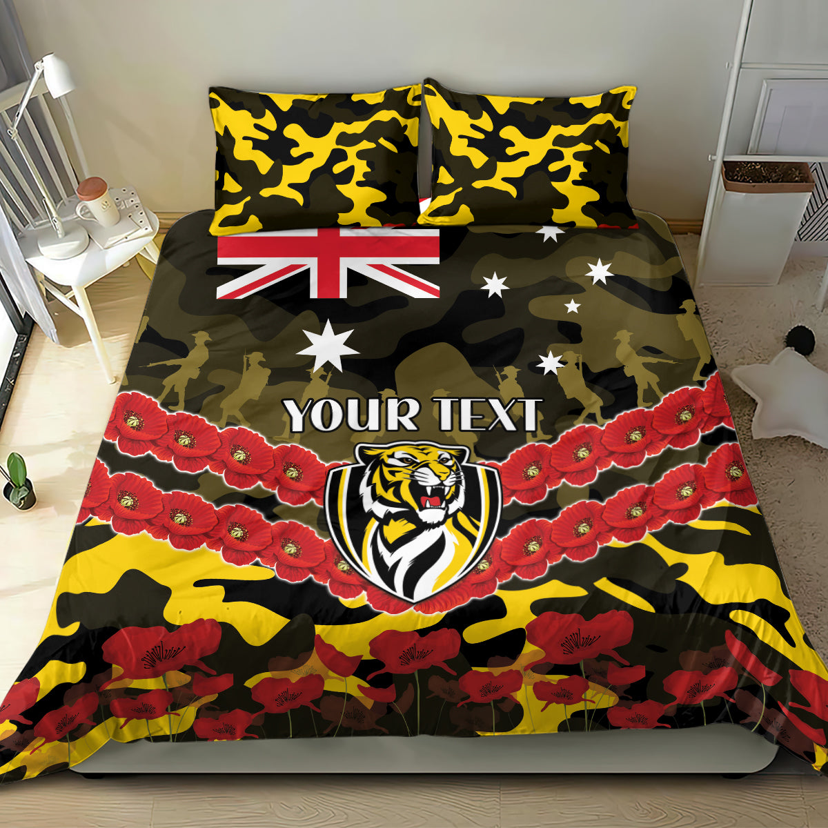 Custom Richmond Tigers Football Bedding Set ANZAC Lest We Forget - Vibe Hoodie Shop