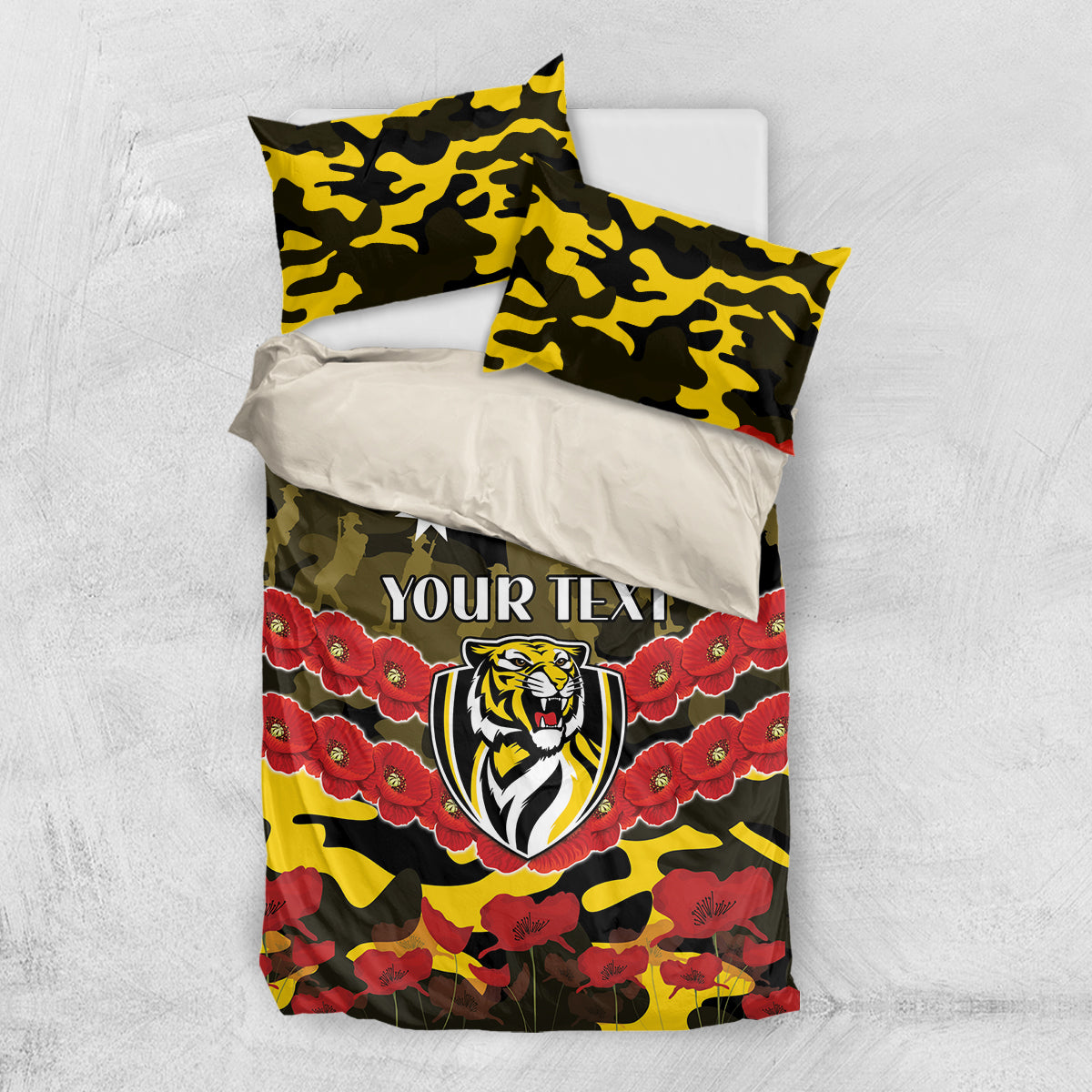 Custom Richmond Tigers Football Bedding Set ANZAC Lest We Forget - Vibe Hoodie Shop