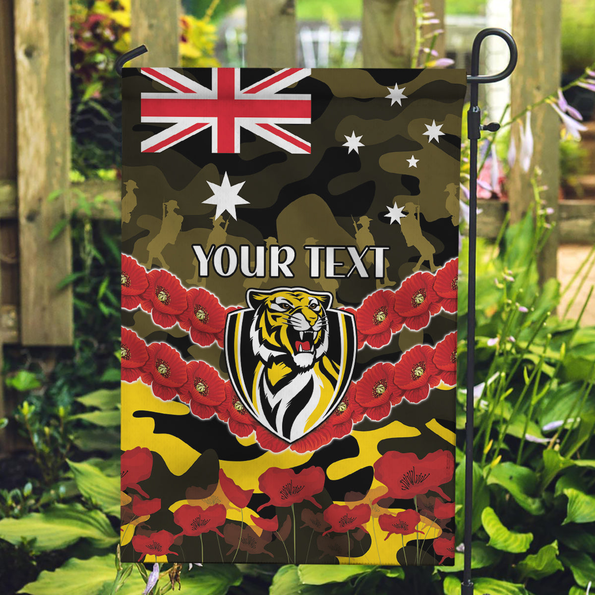 Custom Richmond Tigers Football Garden Flag ANZAC Lest We Forget - Vibe Hoodie Shop