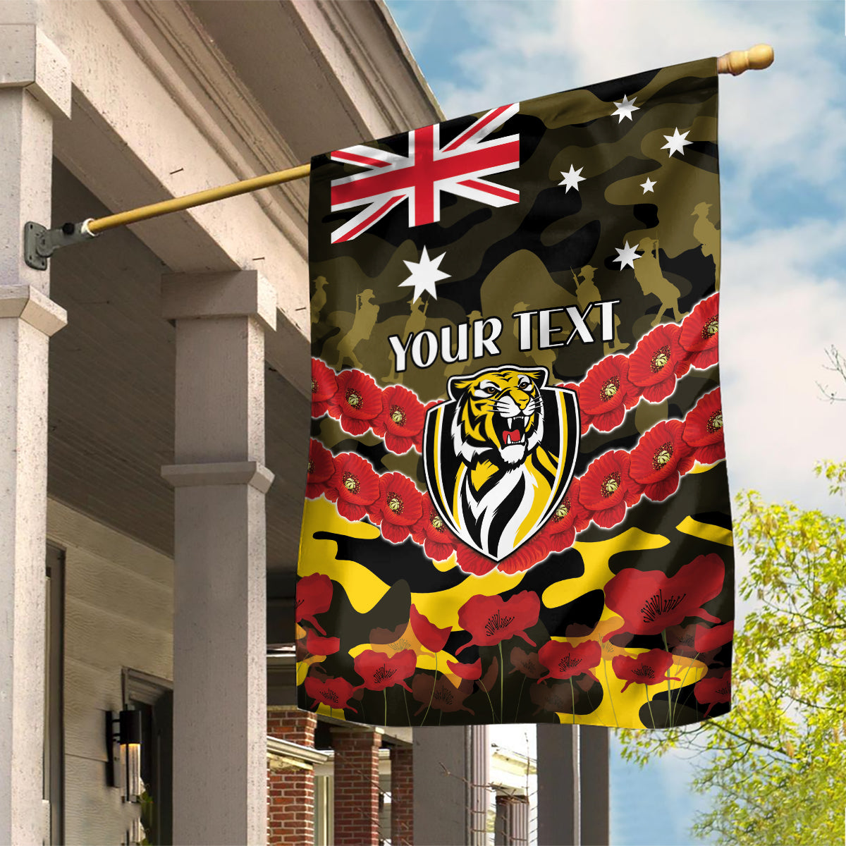 Custom Richmond Tigers Football Garden Flag ANZAC Lest We Forget - Vibe Hoodie Shop