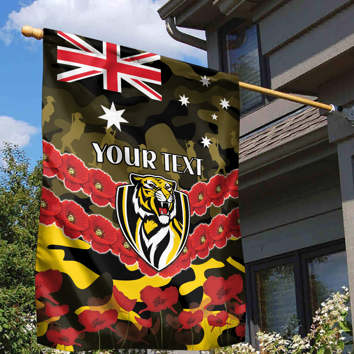 Custom Richmond Tigers Football Garden Flag ANZAC Lest We Forget - Vibe Hoodie Shop