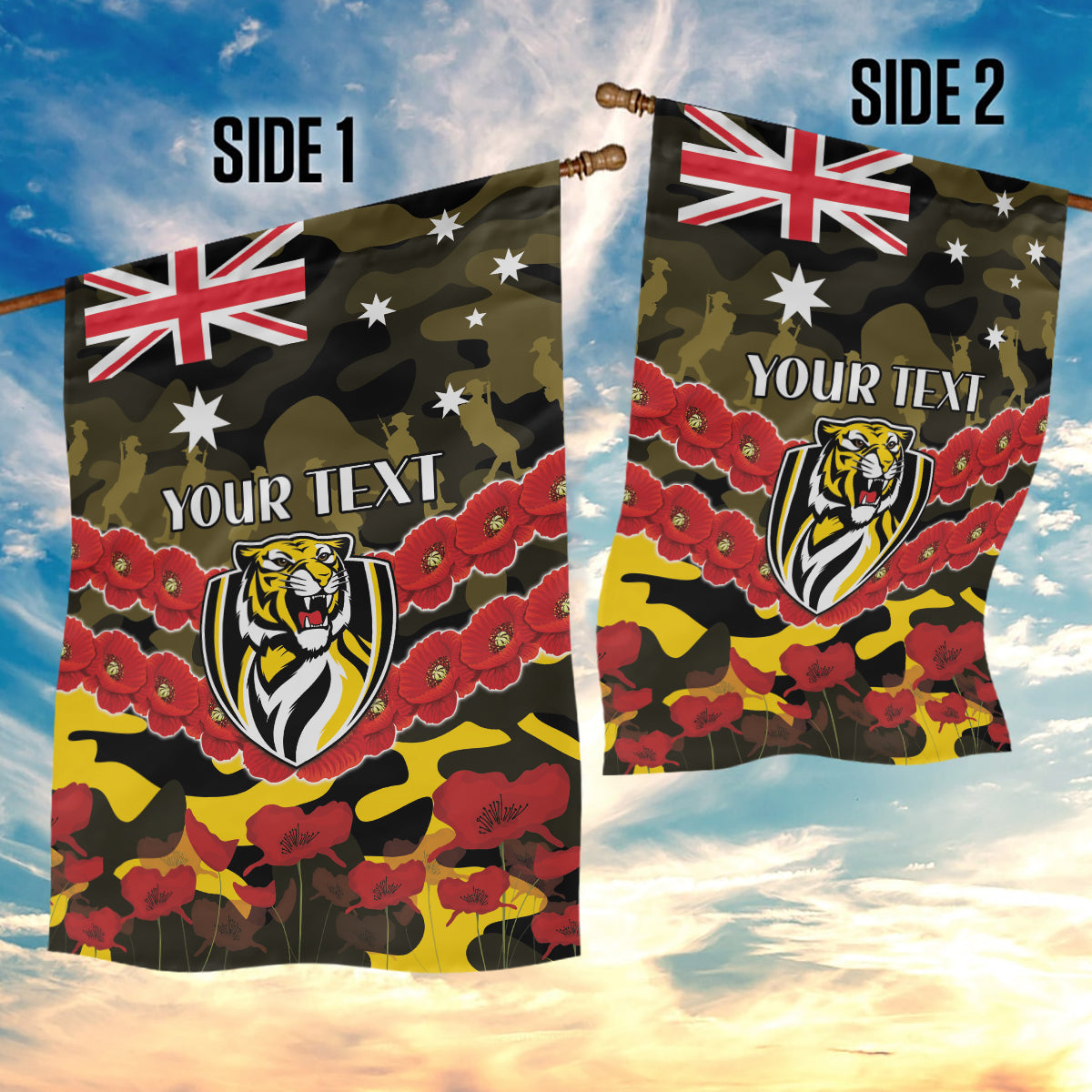 Custom Richmond Tigers Football Garden Flag ANZAC Lest We Forget - Vibe Hoodie Shop