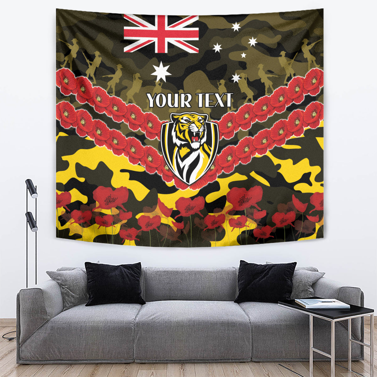 Custom Richmond Tigers Football Tapestry ANZAC Lest We Forget - Vibe Hoodie Shop