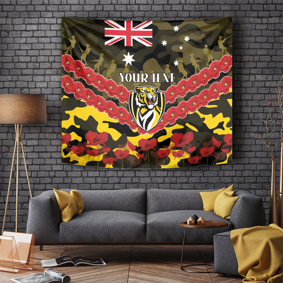 Custom Richmond Tigers Football Tapestry ANZAC Lest We Forget - Vibe Hoodie Shop