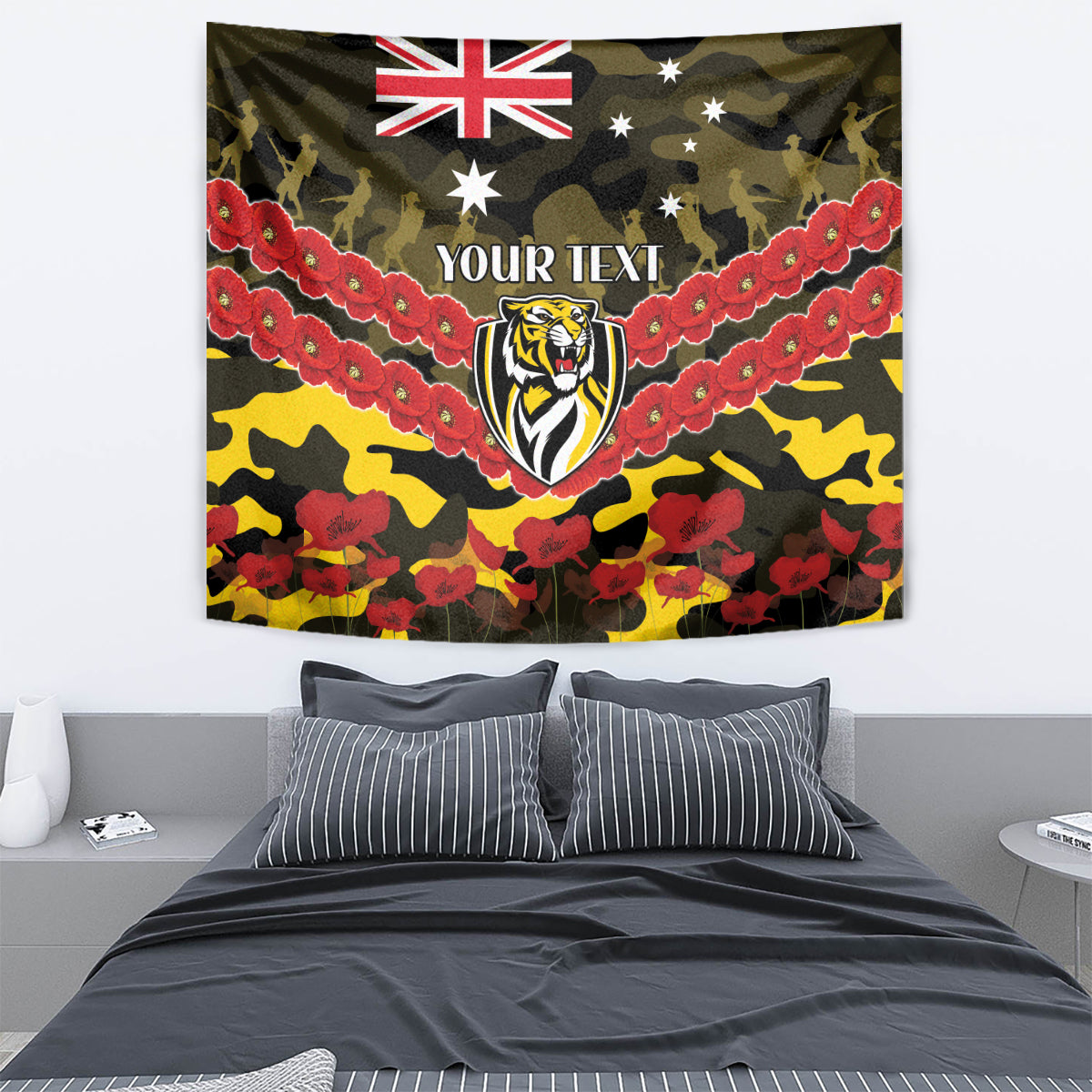 Custom Richmond Tigers Football Tapestry ANZAC Lest We Forget - Vibe Hoodie Shop