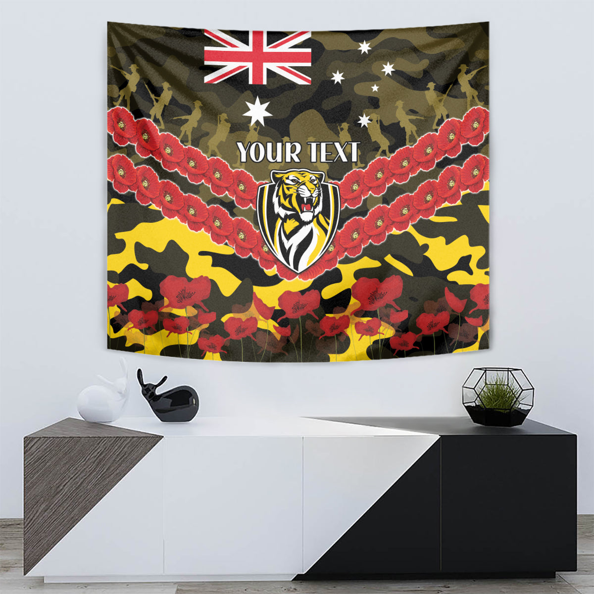 Custom Richmond Tigers Football Tapestry ANZAC Lest We Forget - Vibe Hoodie Shop