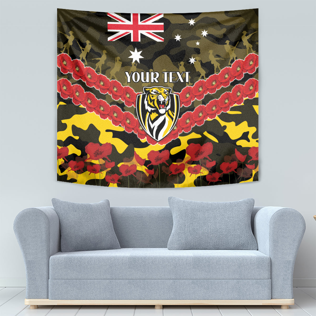 Custom Richmond Tigers Football Tapestry ANZAC Lest We Forget - Vibe Hoodie Shop