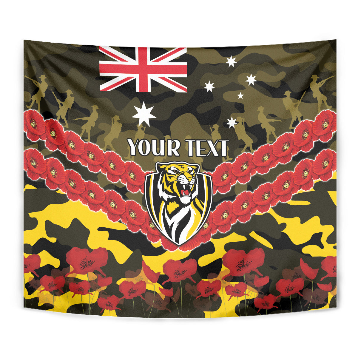 Custom Richmond Tigers Football Tapestry ANZAC Lest We Forget - Vibe Hoodie Shop