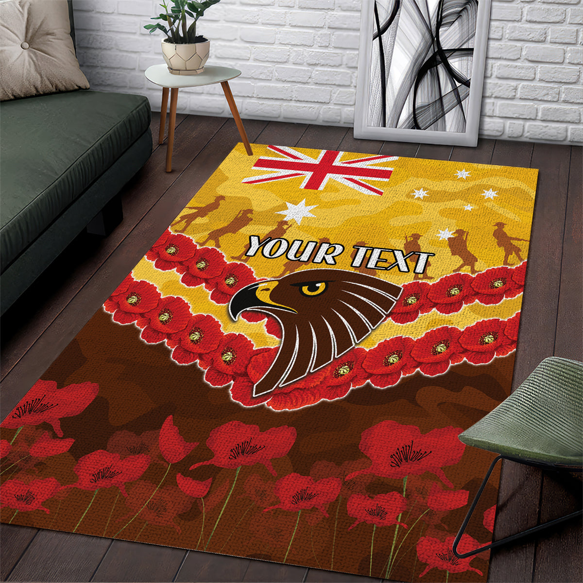 Custom Hawks Football Area Rug ANZAC Lest We Forget - Vibe Hoodie Shop