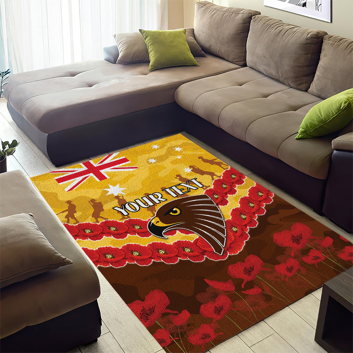 Custom Hawks Football Area Rug ANZAC Lest We Forget - Vibe Hoodie Shop