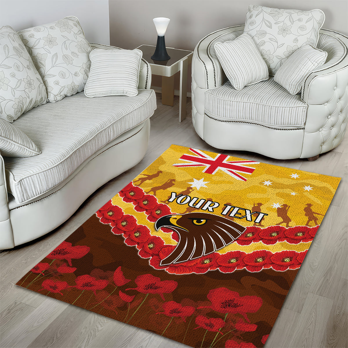 Custom Hawks Football Area Rug ANZAC Lest We Forget - Vibe Hoodie Shop