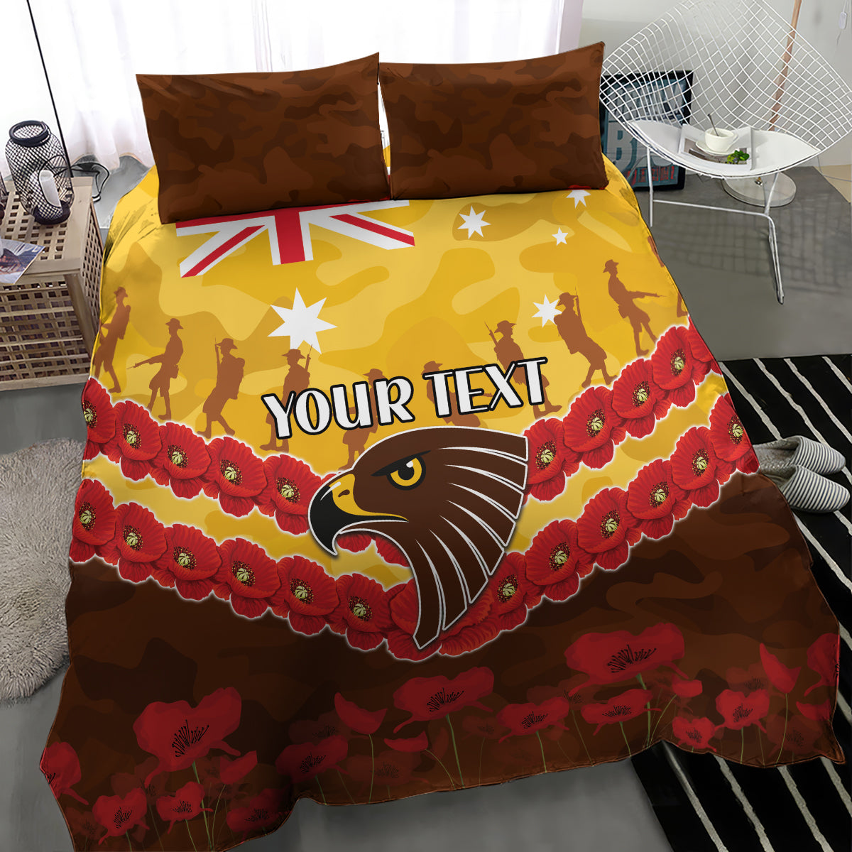 Custom Hawks Football Bedding Set ANZAC Lest We Forget - Vibe Hoodie Shop