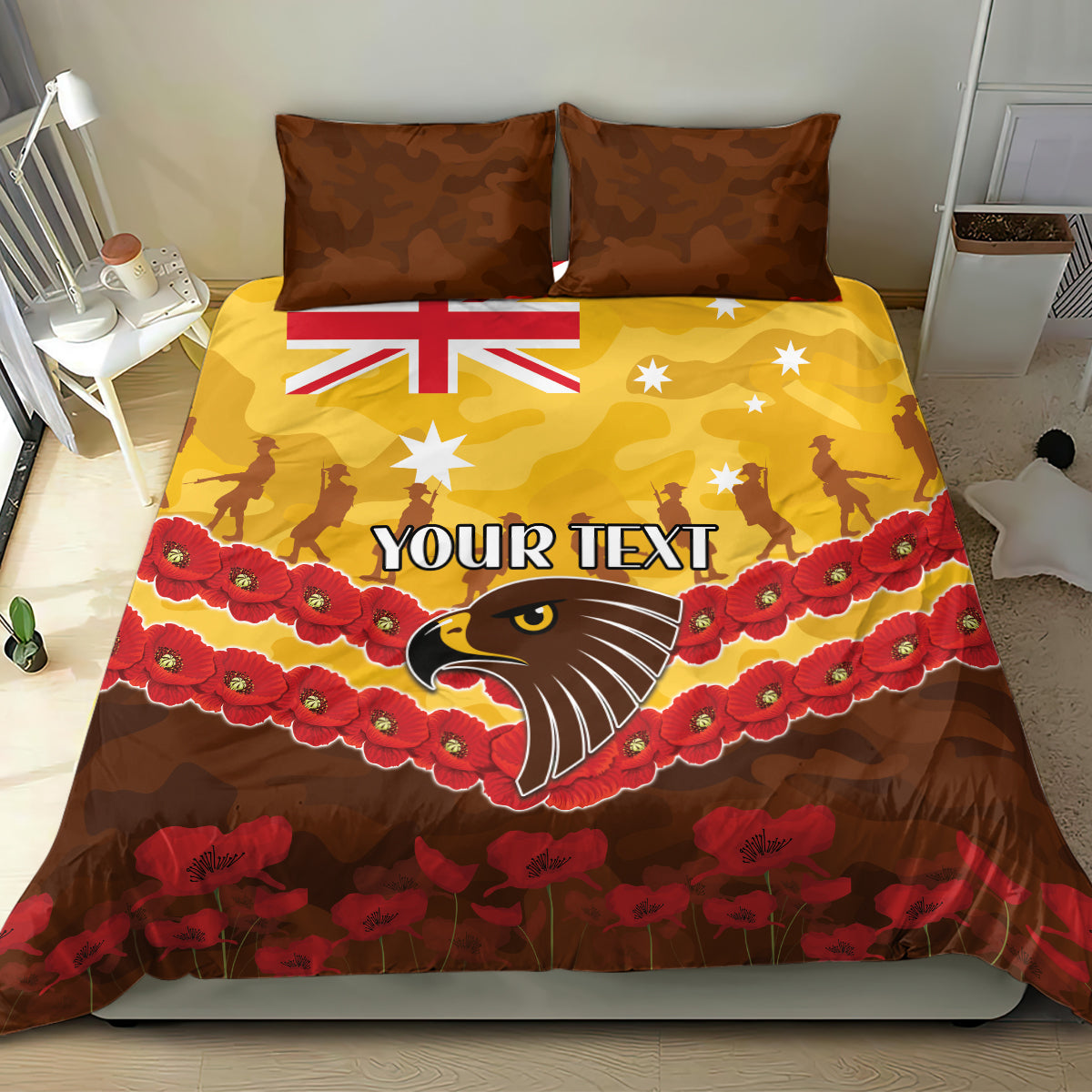 Custom Hawks Football Bedding Set ANZAC Lest We Forget - Vibe Hoodie Shop