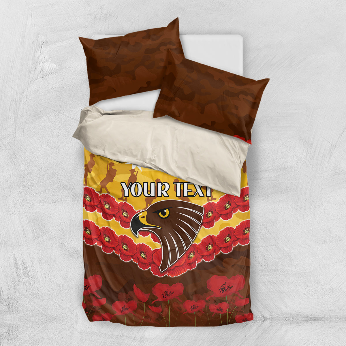 Custom Hawks Football Bedding Set ANZAC Lest We Forget - Vibe Hoodie Shop