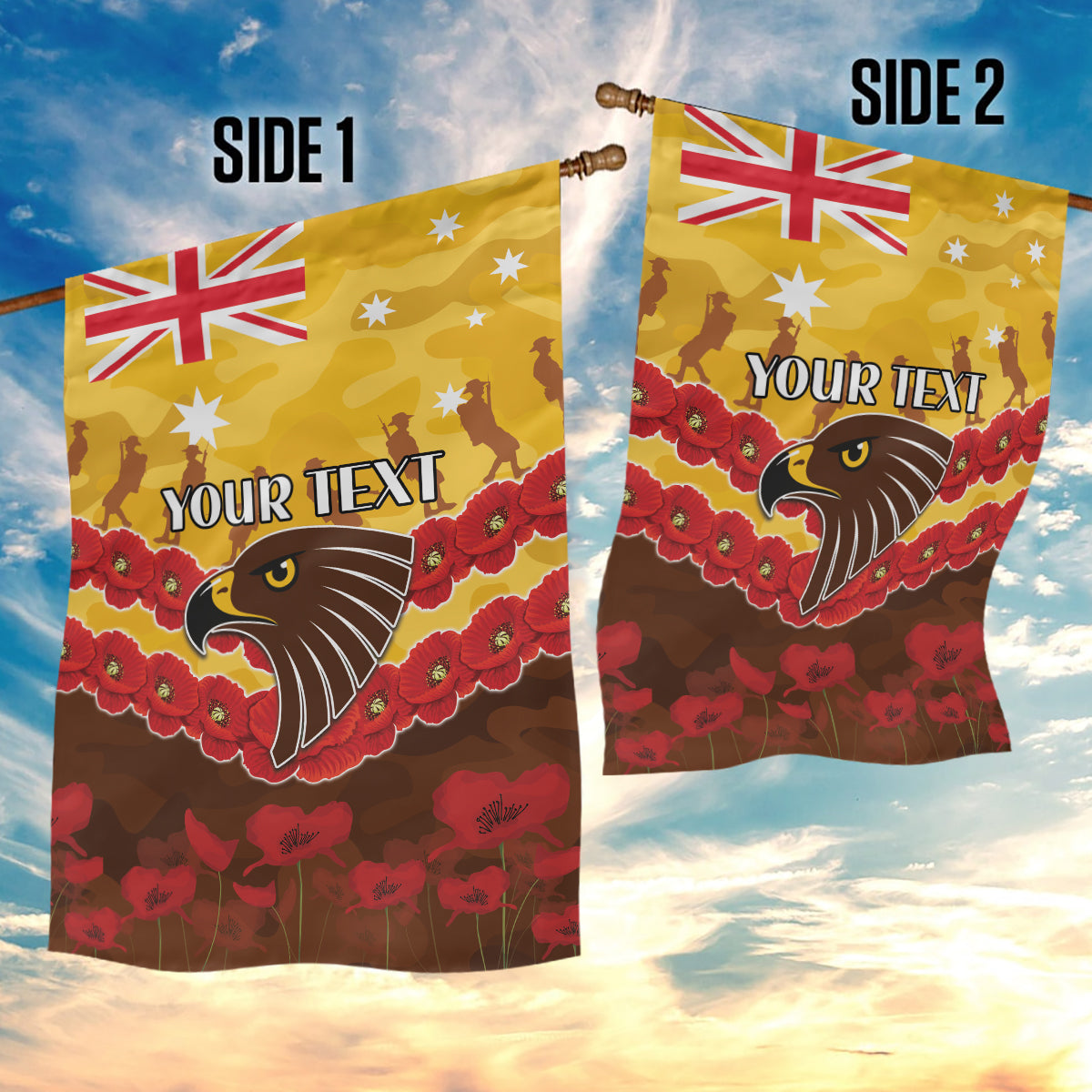 Custom Hawks Football Garden Flag ANZAC Lest We Forget - Vibe Hoodie Shop