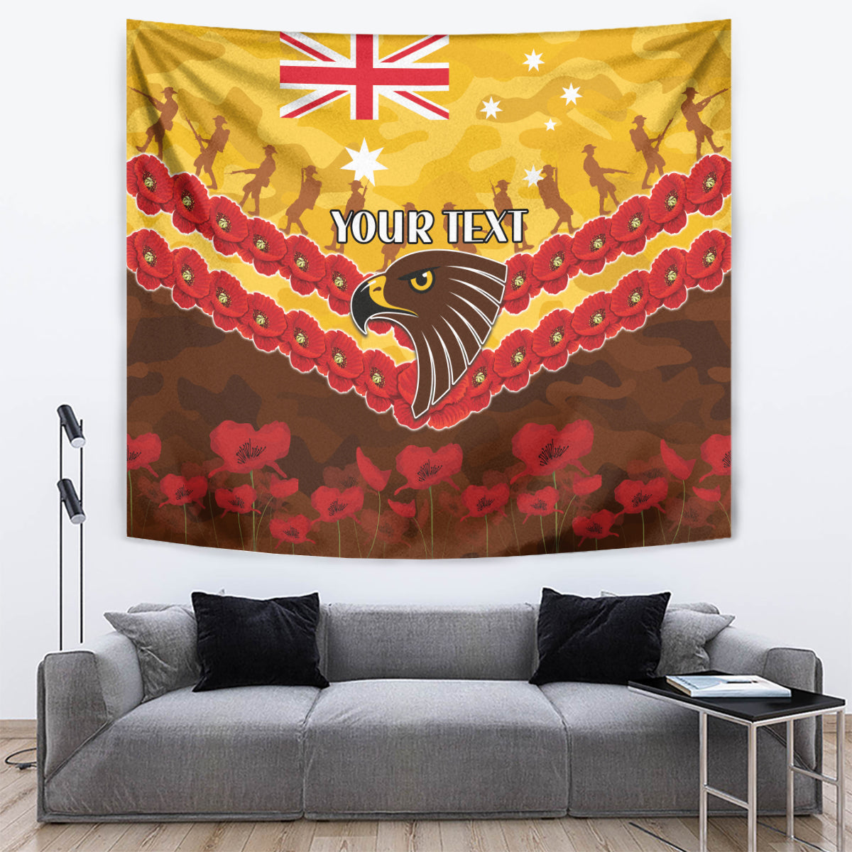 Custom Hawks Football Tapestry ANZAC Lest We Forget - Vibe Hoodie Shop