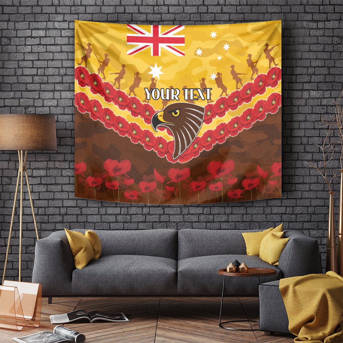 Custom Hawks Football Tapestry ANZAC Lest We Forget - Vibe Hoodie Shop