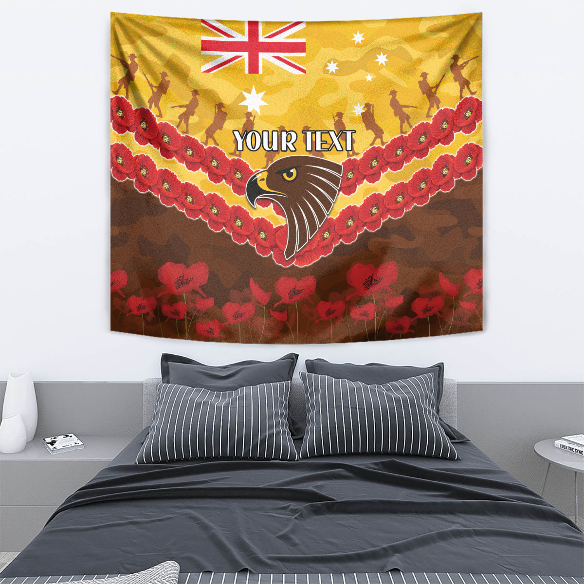 Custom Hawks Football Tapestry ANZAC Lest We Forget - Vibe Hoodie Shop