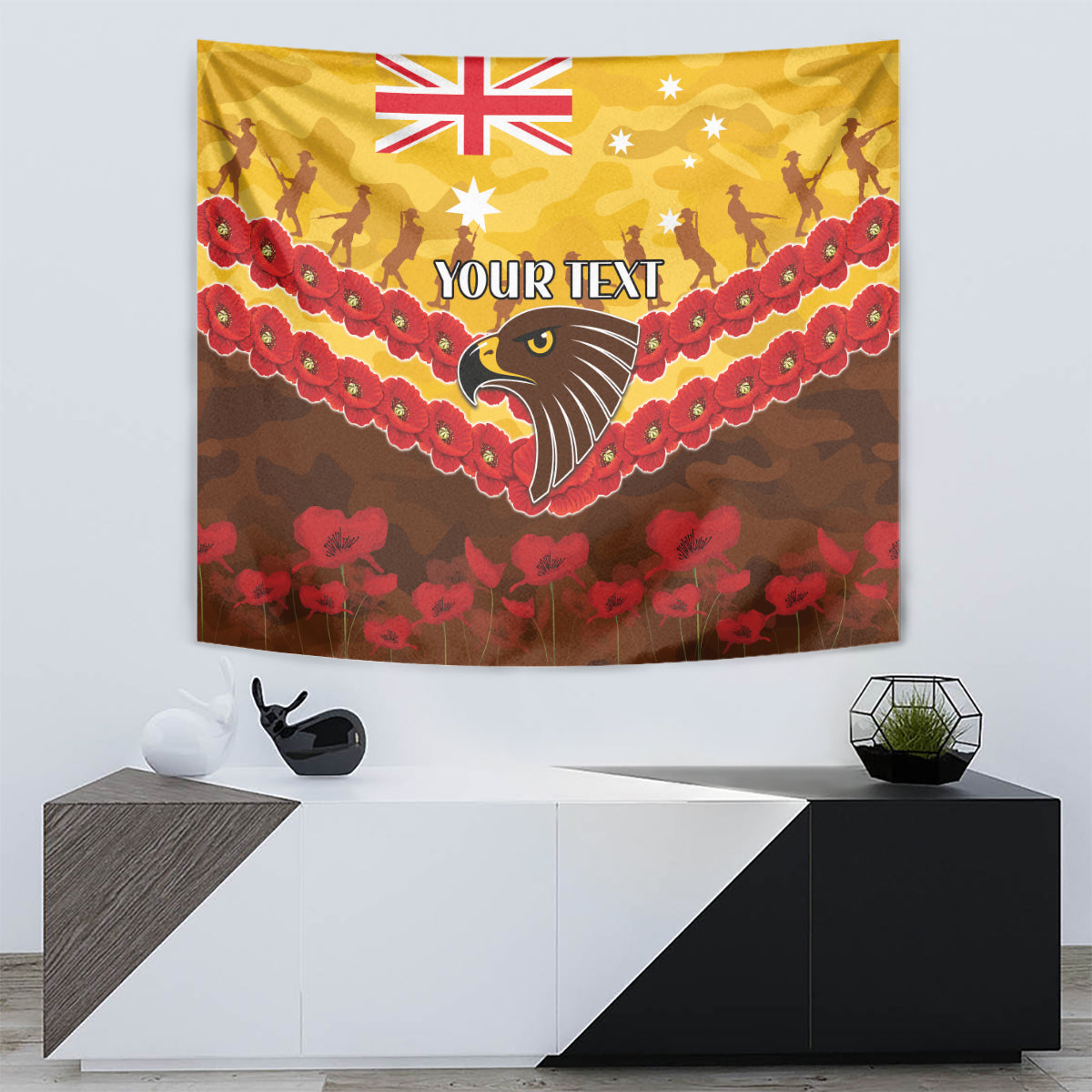 Custom Hawks Football Tapestry ANZAC Lest We Forget - Vibe Hoodie Shop