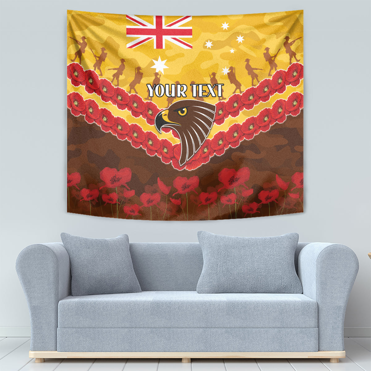 Custom Hawks Football Tapestry ANZAC Lest We Forget - Vibe Hoodie Shop