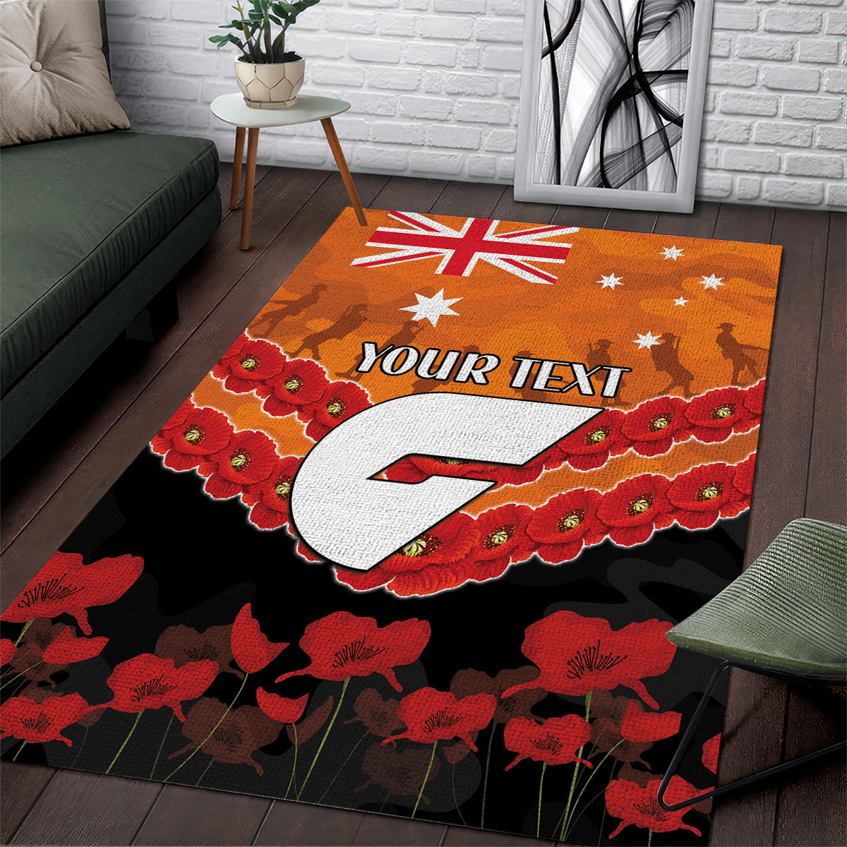 Custom Giants Football Area Rug ANZAC Lest We Forget - Vibe Hoodie Shop