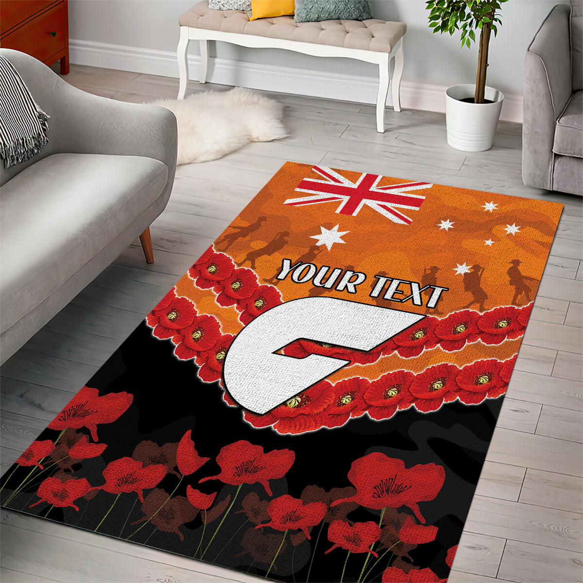 Custom Giants Football Area Rug ANZAC Lest We Forget - Vibe Hoodie Shop