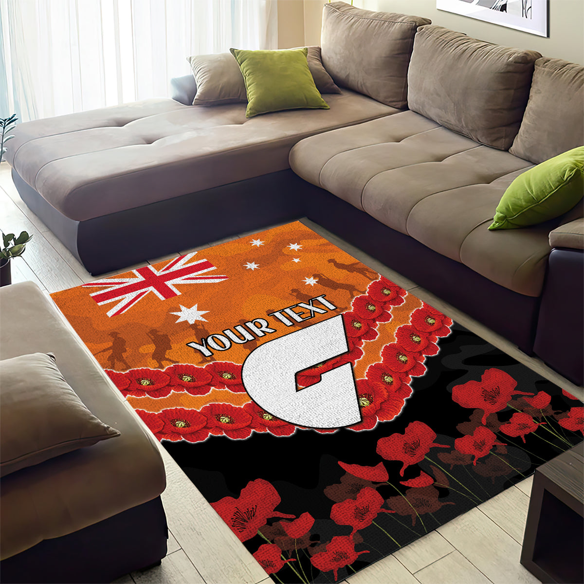 Custom Giants Football Area Rug ANZAC Lest We Forget - Vibe Hoodie Shop