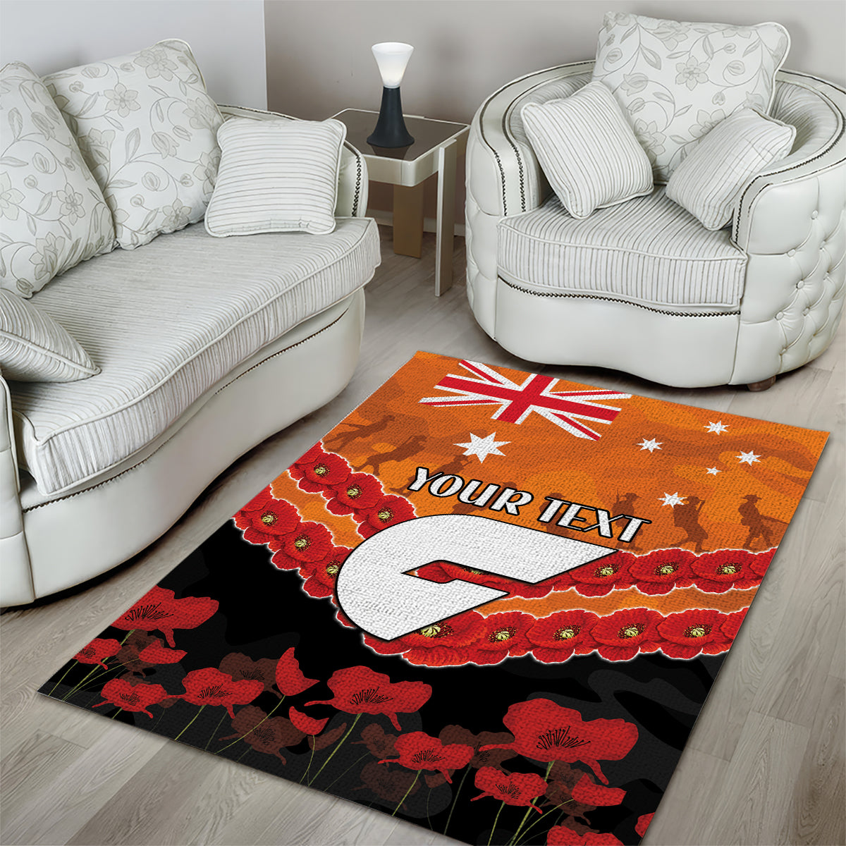 Custom Giants Football Area Rug ANZAC Lest We Forget - Vibe Hoodie Shop