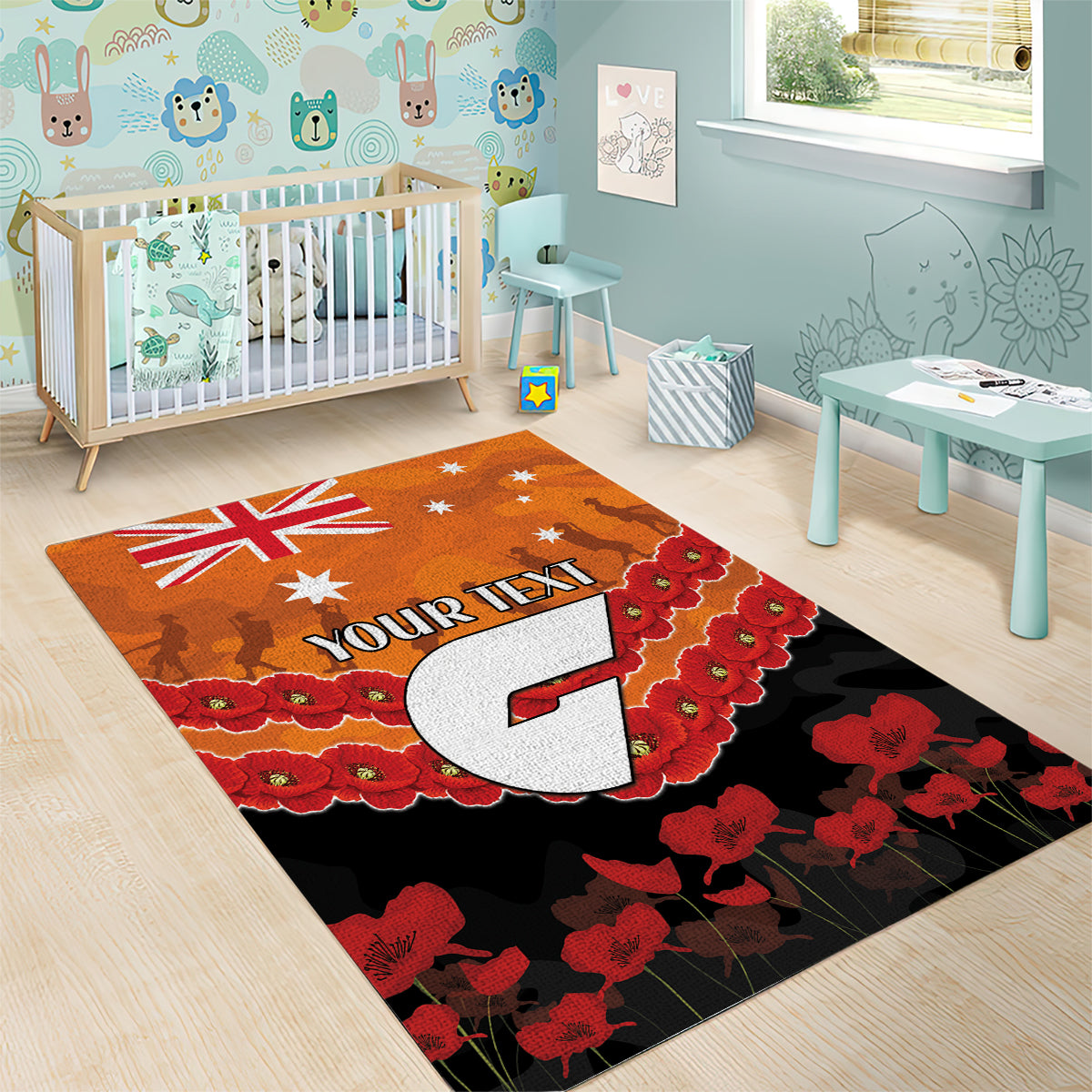 Custom Giants Football Area Rug ANZAC Lest We Forget - Vibe Hoodie Shop