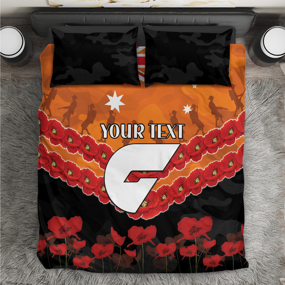 Custom Giants Football Bedding Set ANZAC Lest We Forget - Vibe Hoodie Shop