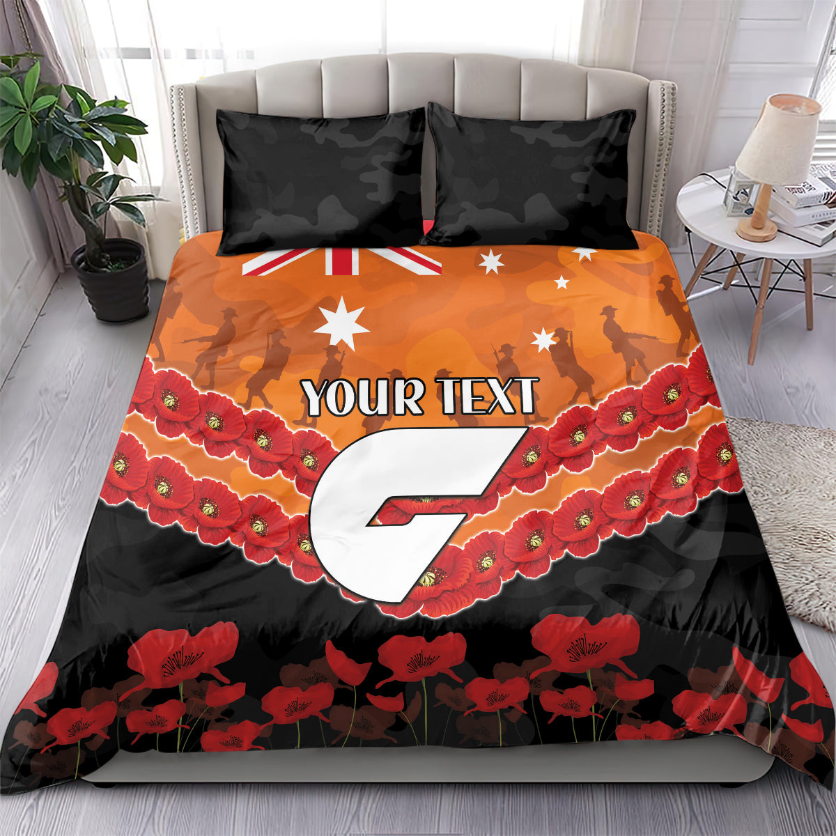 Custom Giants Football Bedding Set ANZAC Lest We Forget - Vibe Hoodie Shop