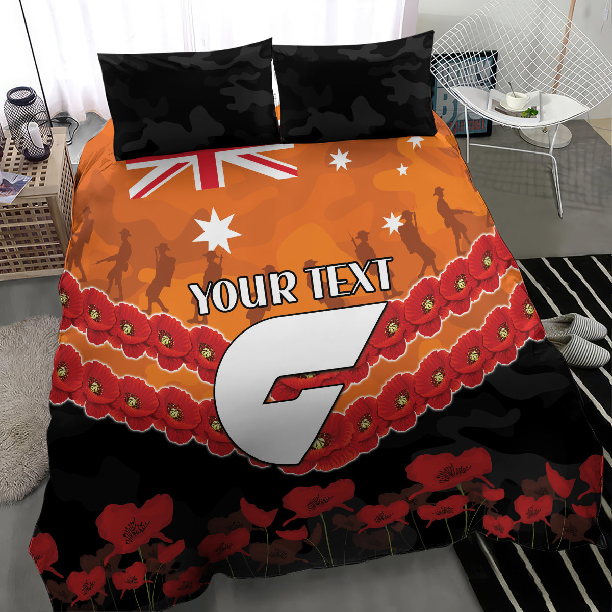 Custom Giants Football Bedding Set ANZAC Lest We Forget - Vibe Hoodie Shop