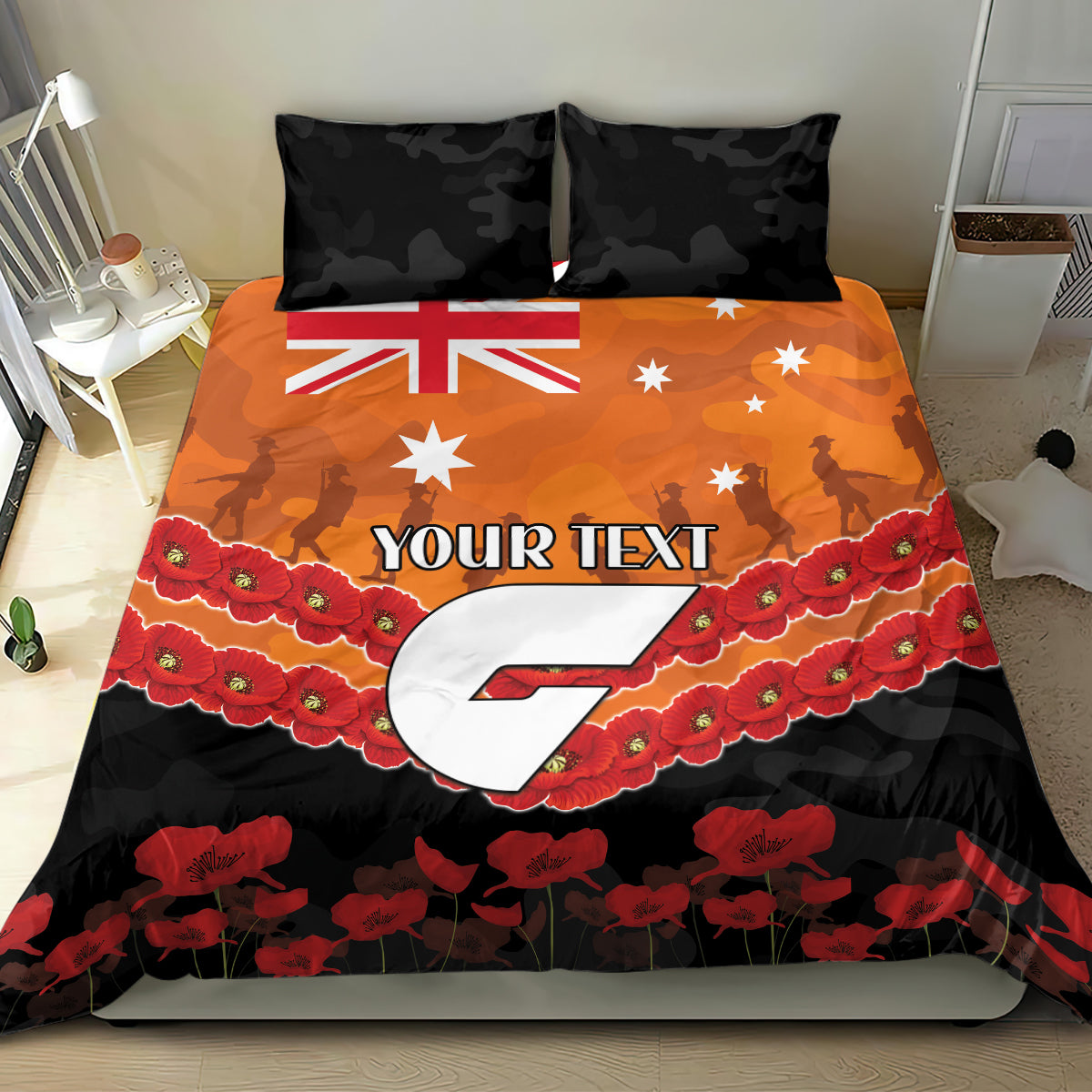 Custom Giants Football Bedding Set ANZAC Lest We Forget - Vibe Hoodie Shop