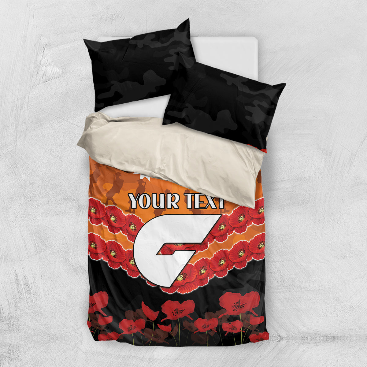 Custom Giants Football Bedding Set ANZAC Lest We Forget - Vibe Hoodie Shop