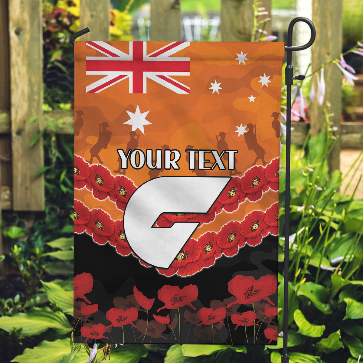 Custom Giants Football Garden Flag ANZAC Lest We Forget - Vibe Hoodie Shop