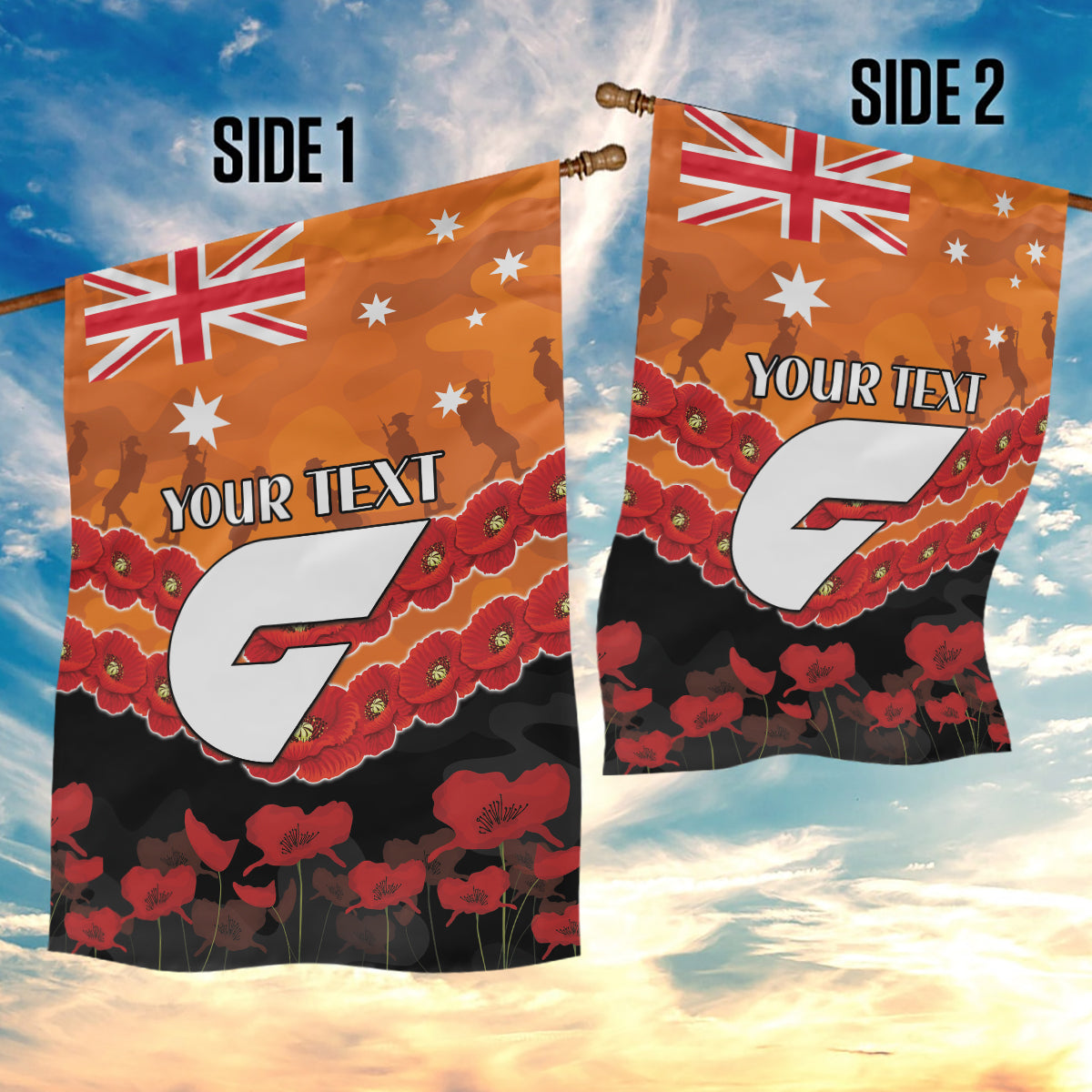 Custom Giants Football Garden Flag ANZAC Lest We Forget - Vibe Hoodie Shop