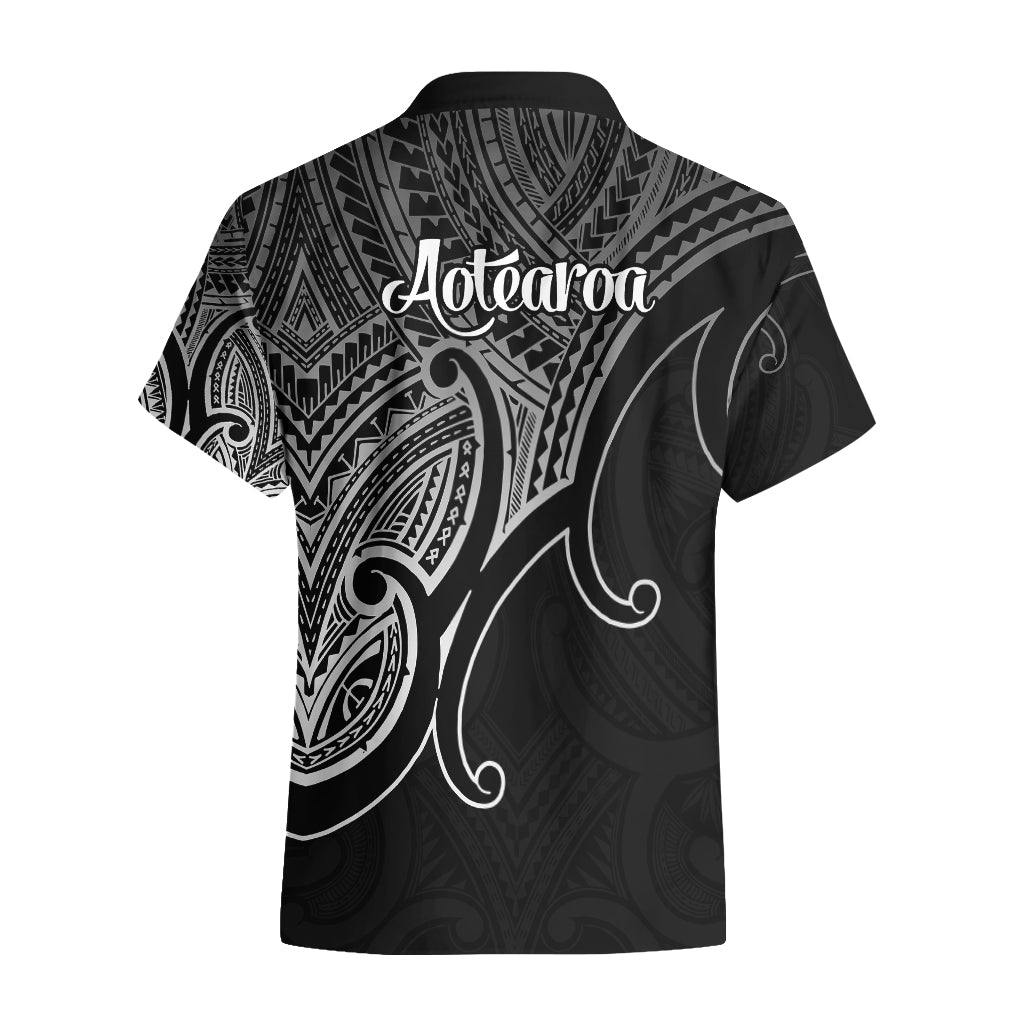 Aotearoa Maori Koru Hawaiian Shirt Polynesian Pacific Tribal - Black - Vibe Hoodie Shop