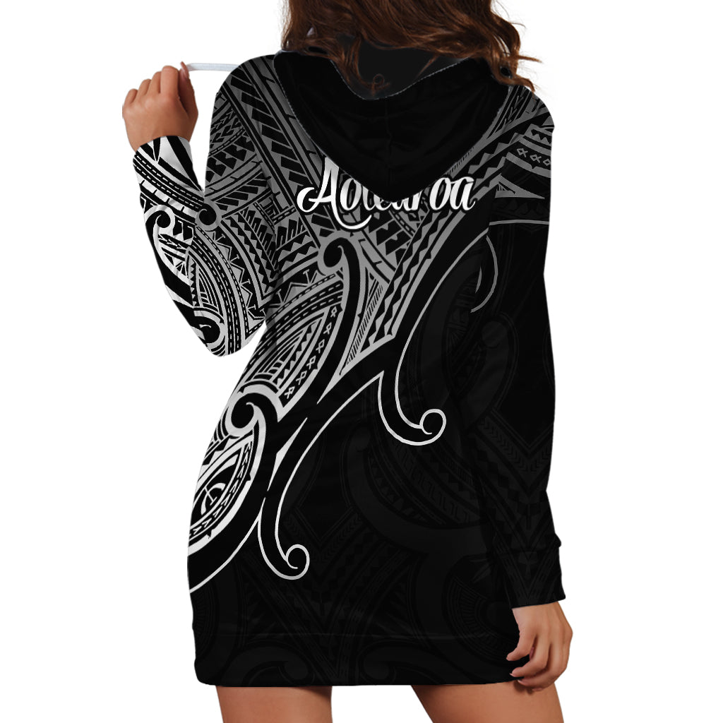 Aotearoa Maori Koru Hoodie Dress Polynesian Pacific Tribal - Black - Vibe Hoodie Shop